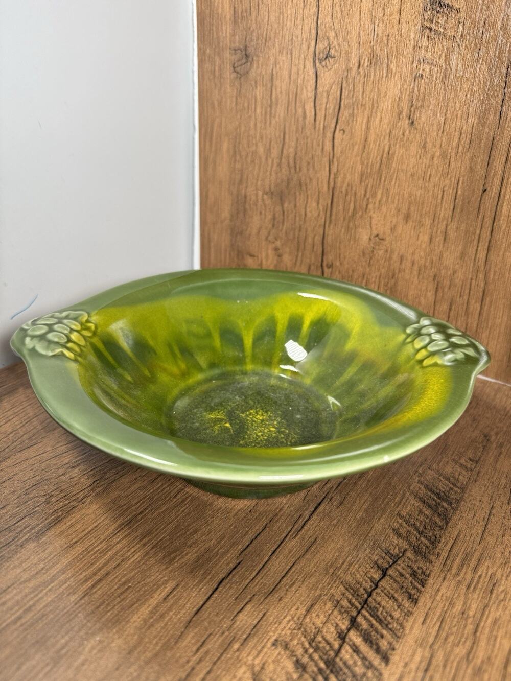 Vintage California Pottery Dish Bowl Ceramic Green Yellow Glaze